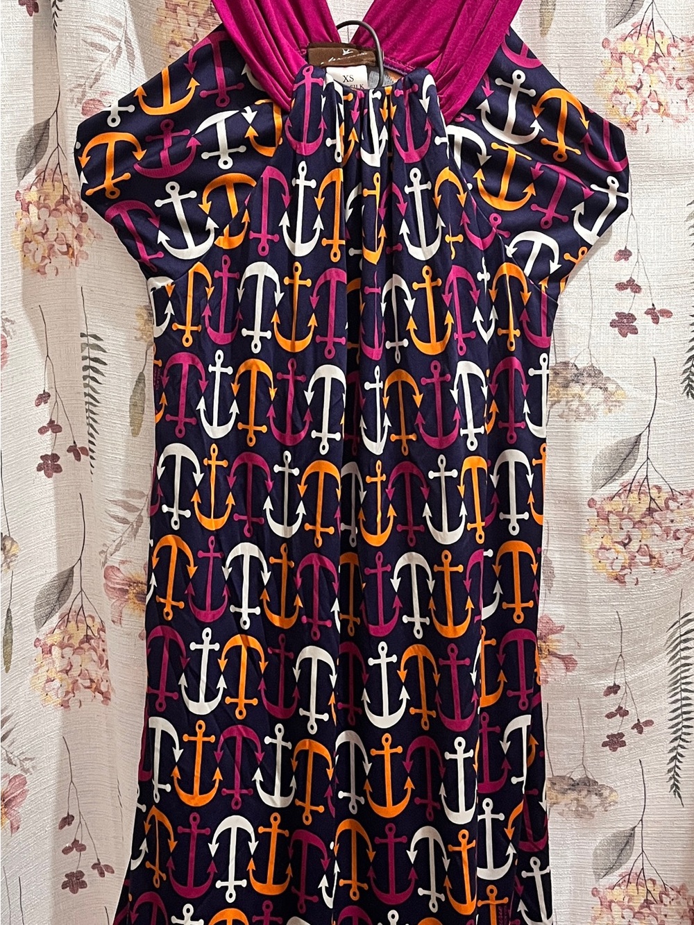 Prairie New York Navy Anchor Print Mini Dress in White, Orange & Fuchsia